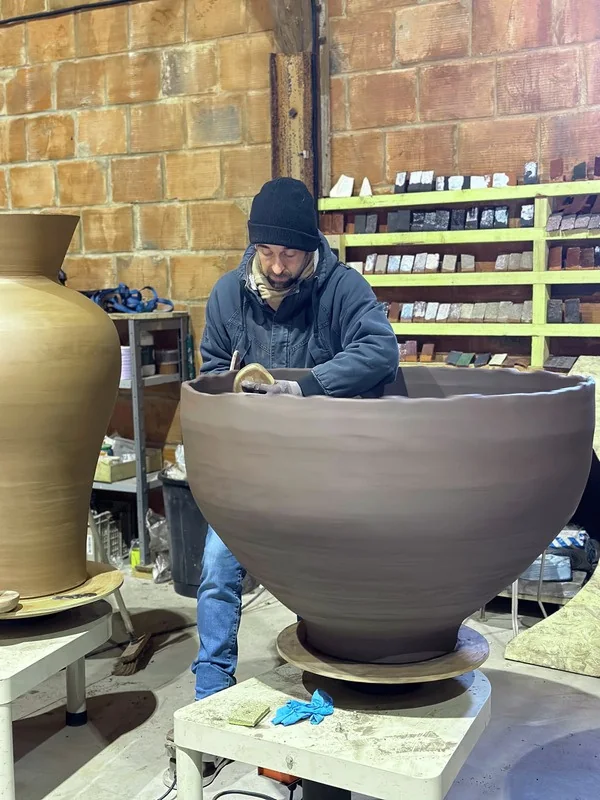 Large ceramic artwork in the kiln